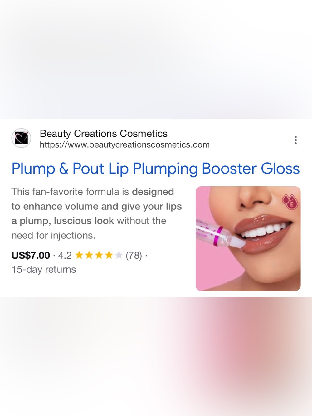 Beauty Creations Pink Lip Plumping Booster